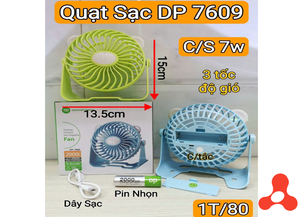 QUẠT SẠC TÍCH ĐIỆN ĐỂ BÀN MINI DP 7609