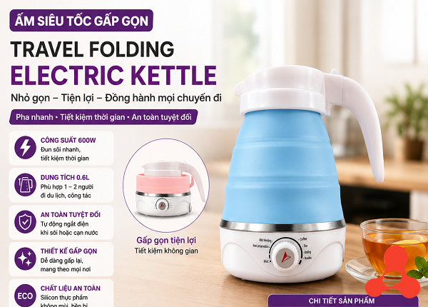 ẤM SIÊU TỐC GẤP GỌN DU LỊCH SILICON 0,6 Lít
