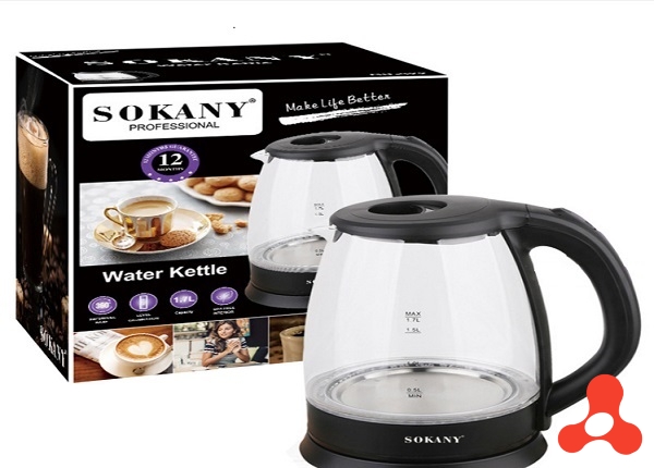 ẤM SIÊU TỐC THỦY TINH SOKANY 322 (2L)