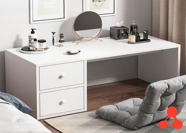 BÀN TRANG ĐIỂM NGỒI BỆT CÓ NGĂN KÉO GỖ MDF TRẮNG (100x40x40cm)