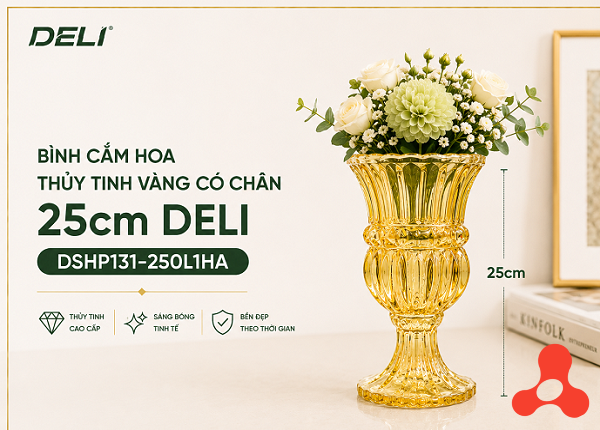 BÌNH CẮM HOA CÓ CHÂN 25CM DELI VÀNG DSHP131-250L1HA (T12)