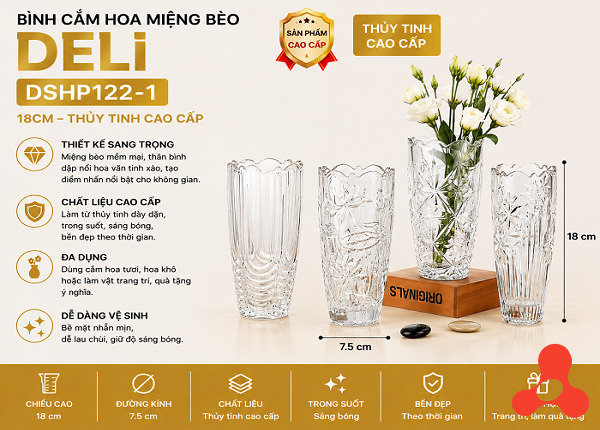 BÌNH CẮM HOA MIỆNG BÈO 18cm DELI DSHP122-1 (T24)