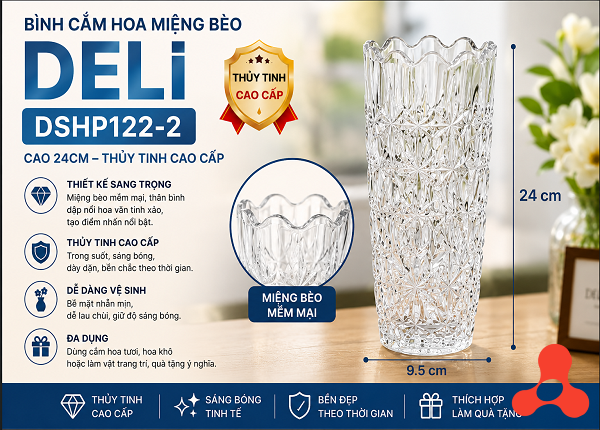 BÌNH CẮM HOA MIỆNG BÈO 24cm DELI DSHP122-2 (T12)