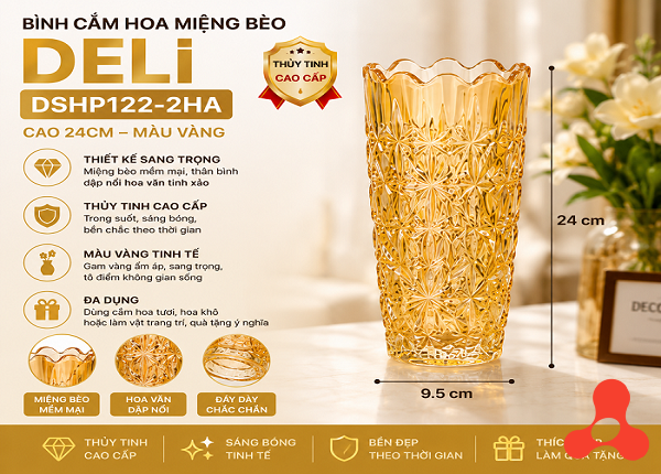BÌNH CẮM HOA MIỆNG BÈO 24CM DELI VÀNG DSHP122-2HA (T12)