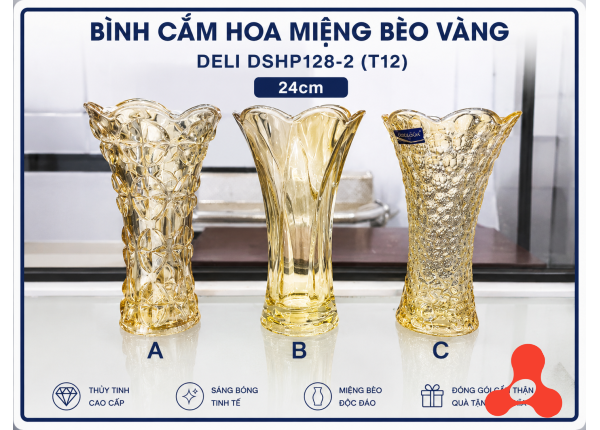 BÌNH CẮM HOA MIỆNG BÈO 24CM DELI VÀNG DSHP128-2 (T12)