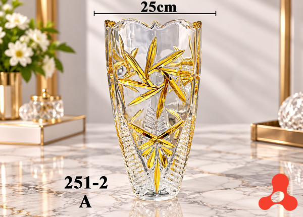 BÌNH CẮM HOA THUỶ TINH NHỦ VÀNG 25cm ELEGANT 251-2A (T12)