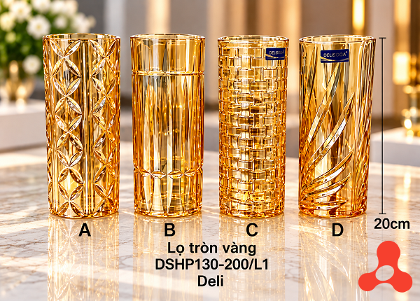 BÌNH CẮM HOA THUỶ TINH VÀNG 20cm DELI DSHP130-200L1 (T24)