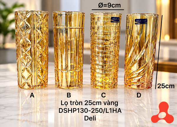 BÌNH CẮM HOA THUỶ TINH VÀNG 25cm DELI DSHP130-250L1HA (T12)