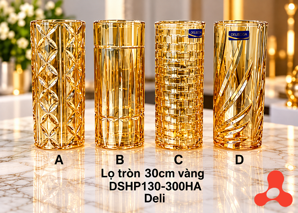 BÌNH CẮM HOA THUỶ TINH VÀNG 30cm DELI DSHP130-300HA (T6)