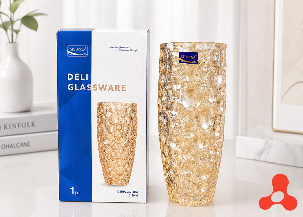 BÌNH CẮM HOA THUỶ TINH VÀNG CHẤM BI 25cm DELI DSHP2032-3 (T8)