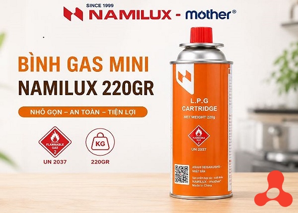 BÌNH GAS MINI NAMILUX 220GR MÀU CAM (T28)