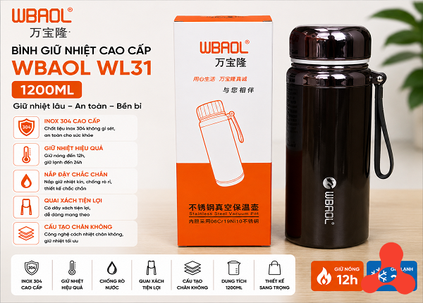 BÌNH GIỮ NHIỆT BAOL WL31 1200ML INOX 304 (T30)