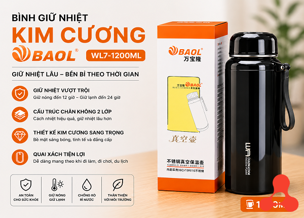 BÌNH GIỮ NHIỆT KIM CƯƠNG BAOL WL7-1200ml (T30)