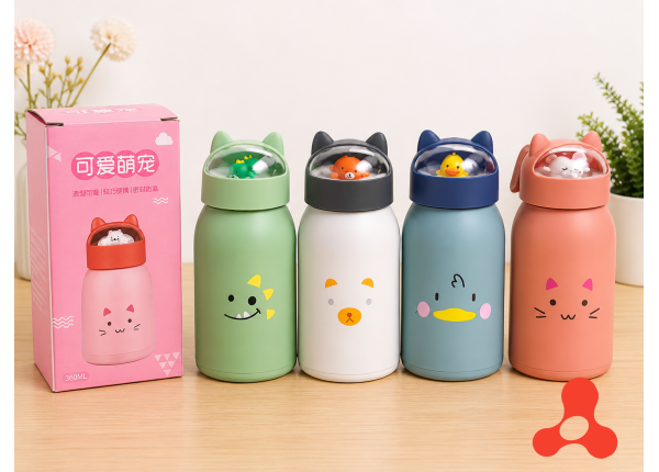 BÌNH NƯỚC LÕI THỦY TINH HOẠ TIẾT HOẠT HÌNH 360ML (T100)