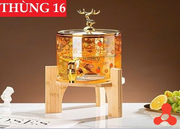 BÌNH THỦY TINH 2,6L KÈM KHAY GỖ CÓ VÒI