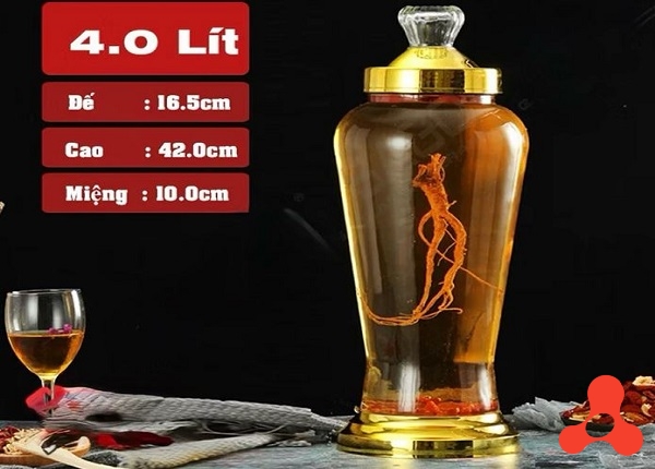 BÌNH THUỶ TINH 4L NGÂM RƯỢU SÂM VIỀN VÀNG