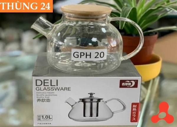 BÌNH THỦY TINH CHỊU NHIỆT DELI NẮP GỖ 1L