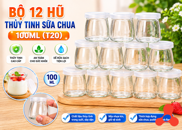 BỘ 12 HỦ THỦY TINH SỮA CHUA 100ML (T20)