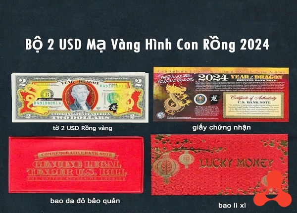 BỘ 2 USD MẠ VÀNG ĐẦY MAY MẮN 2024