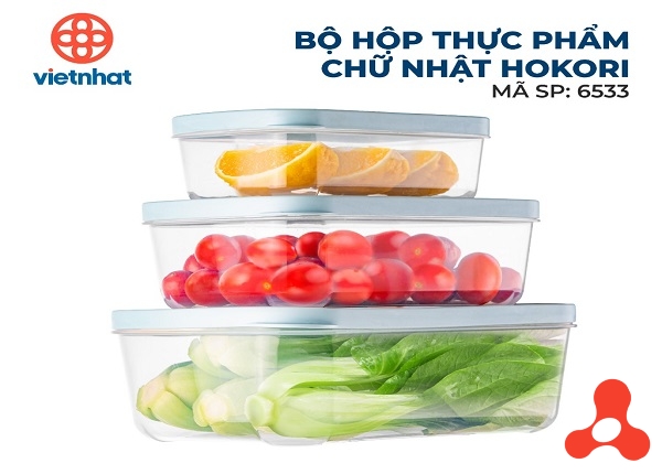 BỘ 3 HỘP ĐỰNG THỤC PHẨM CHỮ NHẬT HOKORI 6533