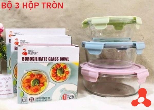 BỘ 3 HỘP THỦY TINH TRÒN BX3001,BX3002,BX3003