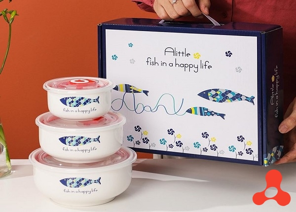 BỘ 3 THỐ SỨ CÓ NẮP ĐẬY HÚT CHÂN KHÔNG HÌNH CÁ