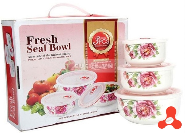 BỘ 3 THỐ SỨ CÓ NẮP ĐẬY HÚT CHÂN KHÔNG HÌNH HOA