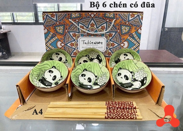 BỘ 6 CHÉN ĐŨA HỌA TIẾT GẤU TRÚC ĐÁNG YÊU