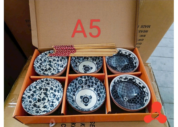 BỘ 6 CHÉN SỨ NHẬT BẢN HỌA TIẾT HOA XANH