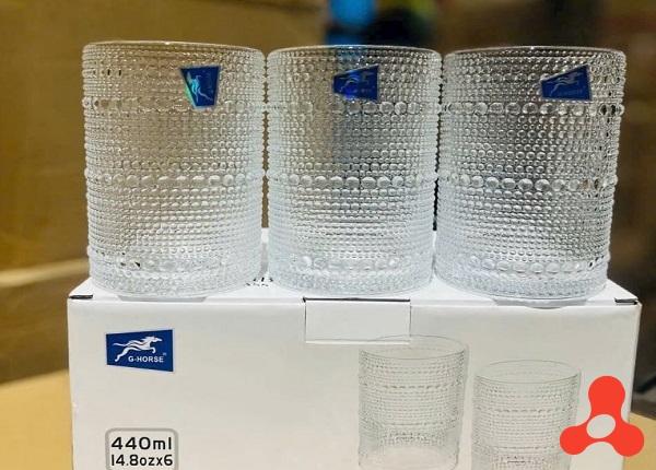 BỘ 6 LY THUỶ TINH CHẤM BI GIỌT NƯỚC 440ML (T8)