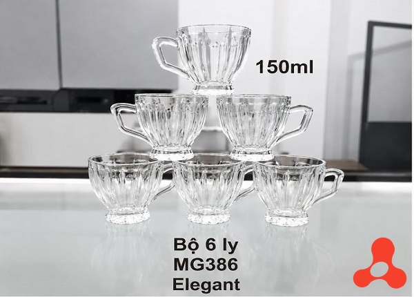 BỘ 6 LY THUỶ TINH MG386 ELEGANT 150ml CÓ QUAI (T12)
