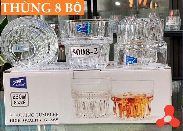 BỘ 6 LY THỦY TINH NGẤN SỌC 230ML BM5008- 2