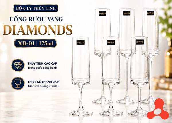 BỘ 6 LY THUỶ TINH UỐNG RƯỢU VANG DIAMONDS XB-01