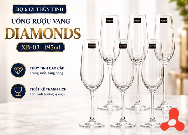 BỘ 6 LY THUỶ TINH UỐNG RƯỢU VANG DIAMONDS XB-03