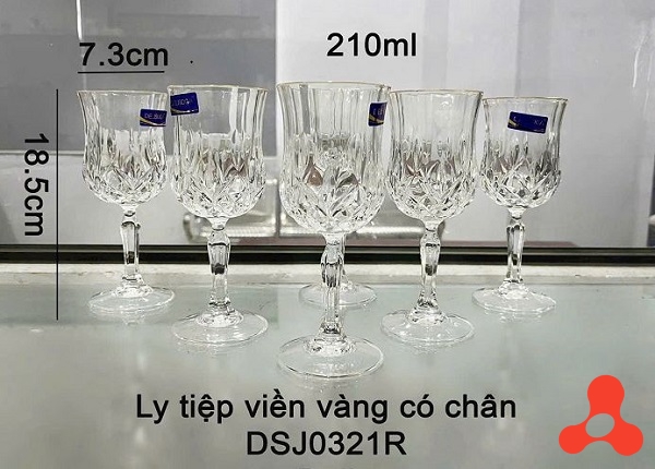 BỘ 6 LY THUỶ TINH UỐNG RƯỢU VIỀN VÀNG CÓ CHÂN DSJ0321R (T12)
