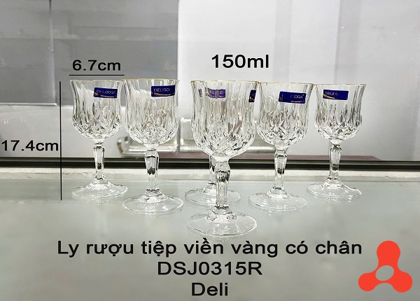 BỘ 6 LY UỐNG RƯỢU DELI 150ML VIỀN VÀNG DSJ0315R