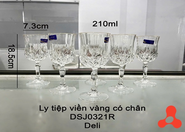 BỘ 6 LY UỐNG RƯỢU DELI 210ML VIỀN VÀNG DSJ0321R