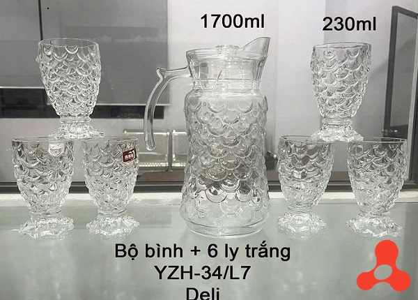 BỘ BÌNH THUỶ TINH DELI KÈM 6 LY VẢY CÁ YZH-34L7 (T6)