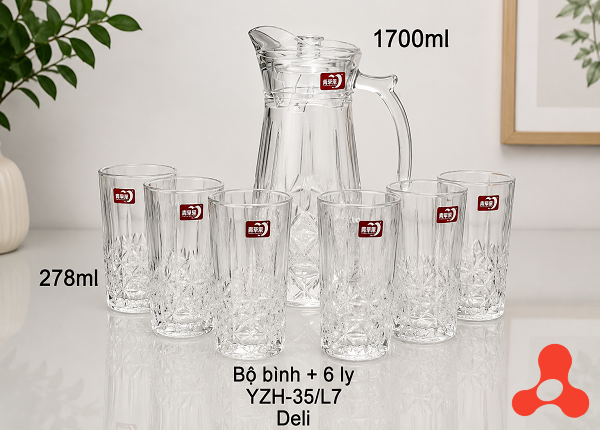 BỘ BÌNH THUỶ TINH KÈM 6 LY DELI YZH-35L7 (T6)