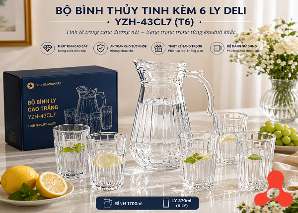 BỘ BÌNH THUỶ TINH KÈM 6 LY DELI YZH-43CL7 (T6)