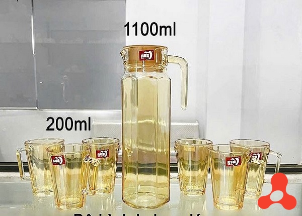 BỘ BÌNH THUỶ TINH VÀNG DELI LỤC GIÁC EH1003 2L7AH (T6)