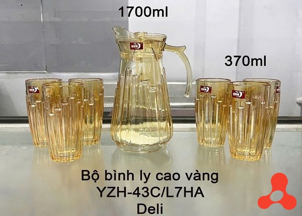 BỘ BÌNH THUỶ TINH VÀNG KÈM 6 LY 370ML YZH-43CL7HA (T6)