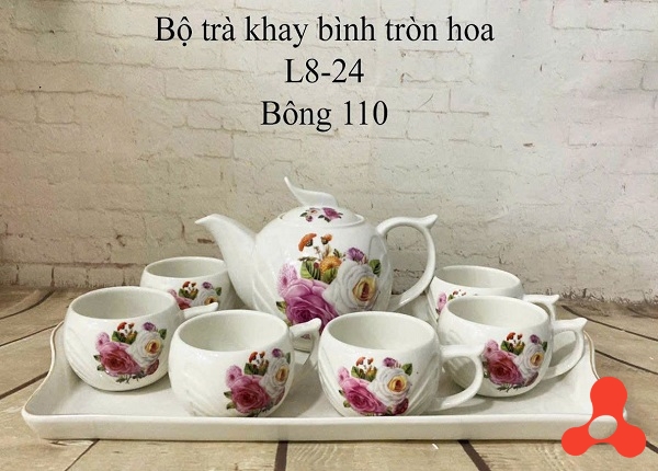 BỘ BÌNH TRÀ CHÉN SỨ TRÒN HOA L8- 24