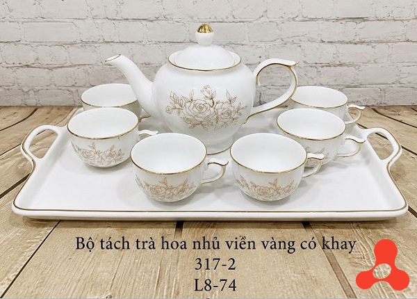 BỘ BÌNH TRÀ NHỦ HOA VIỀN VÀNG KÈM KHAY 317-2 (L8-74)