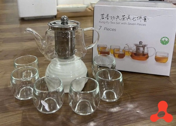 BỘ BÌNH TRÀ THỦY TINH LÕI LỌC INOX KÈM 6 LY