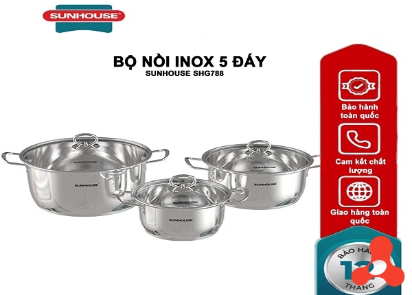 BỘ NỒI INOX 5 ĐÁY SUNHOUSE SHG788