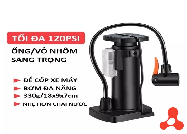 BƠM HƠI XE ĐẠP XE MÁY 1 ỐNG ĐẦU VAN ĐA NĂNG