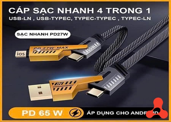 CÁP SẠC NHANH ĐA NĂNG 4 ĐẦU 65W 4 TRONG 1