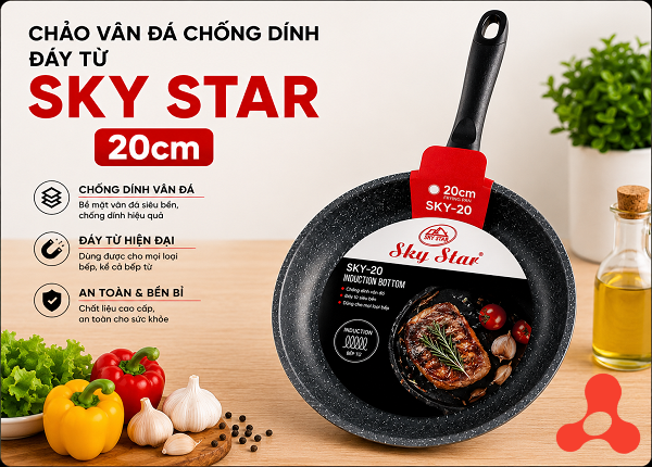 CHẢO VÂN ĐÁ CHỐNG DÍNH ĐÁY TỪ SKY STAR 20cm