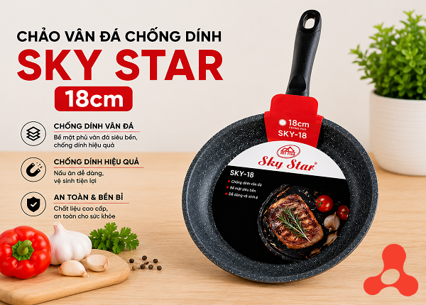 CHẢO VÂN ĐÁ CHỐNG DÍNH SKY STAR 18cm
